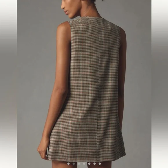 Anthropologie Plaid Button-Front Mini Dress in Brown and Tan - Picture 2 of 5